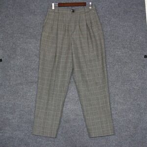 VTG Herman Geist Pleated Plaid Wool Blend Women Pants Size 12P Gray Black